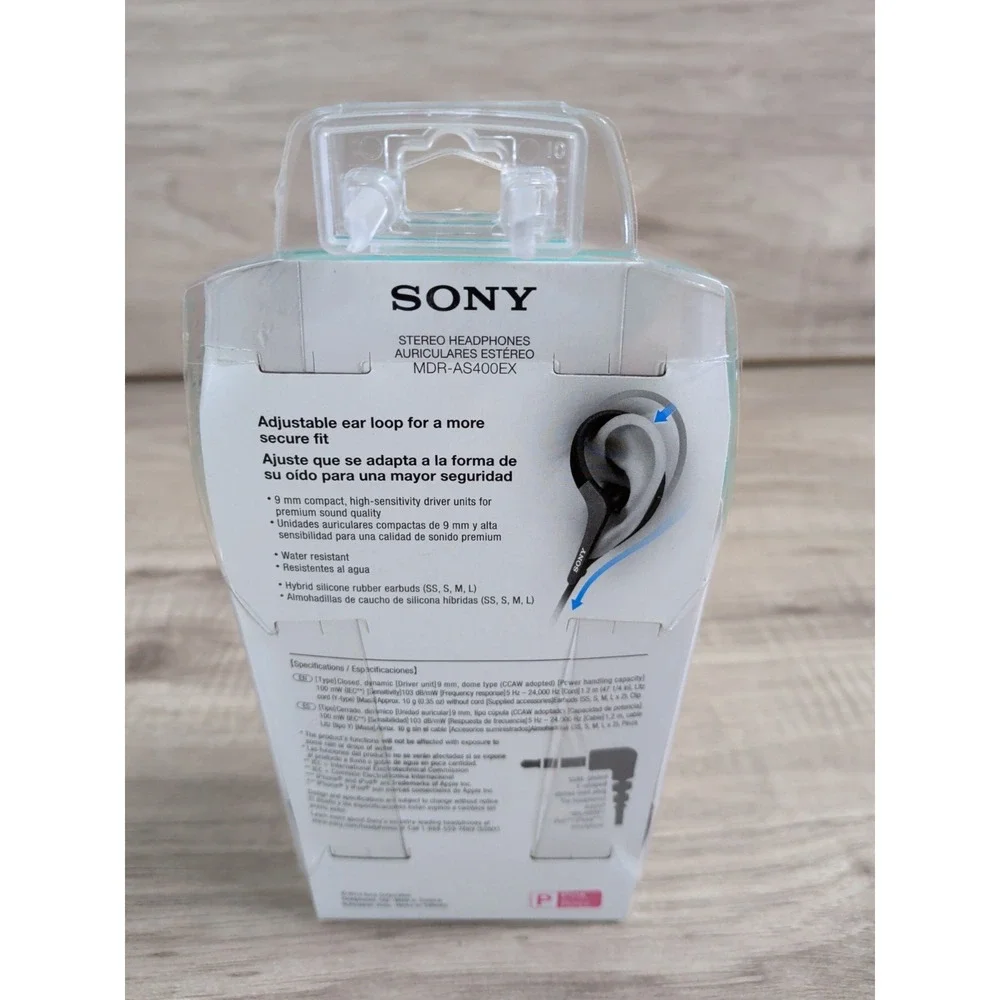 Sony Active Sports Secure Fit Stereo Headphones MDR-AS400EX - Water Resistant